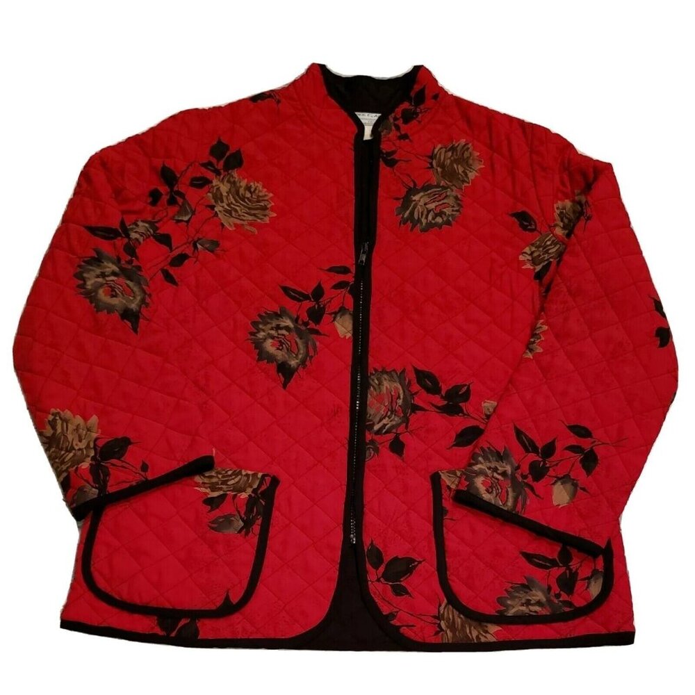 Three Flags California Women's Size 10 Red Black/Gold Floral Quilted Jacket